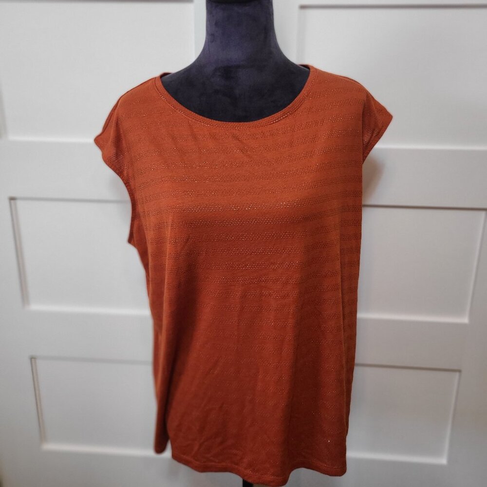 Cato Woman Textured Stripe Top – Size 22/24W – Rust Orange